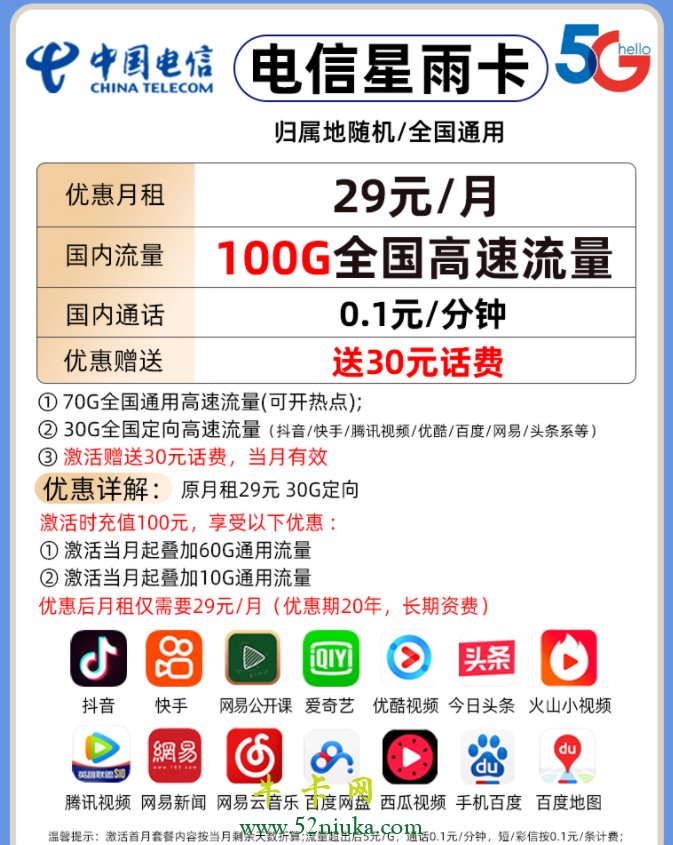 29元100G电信流量套餐海报