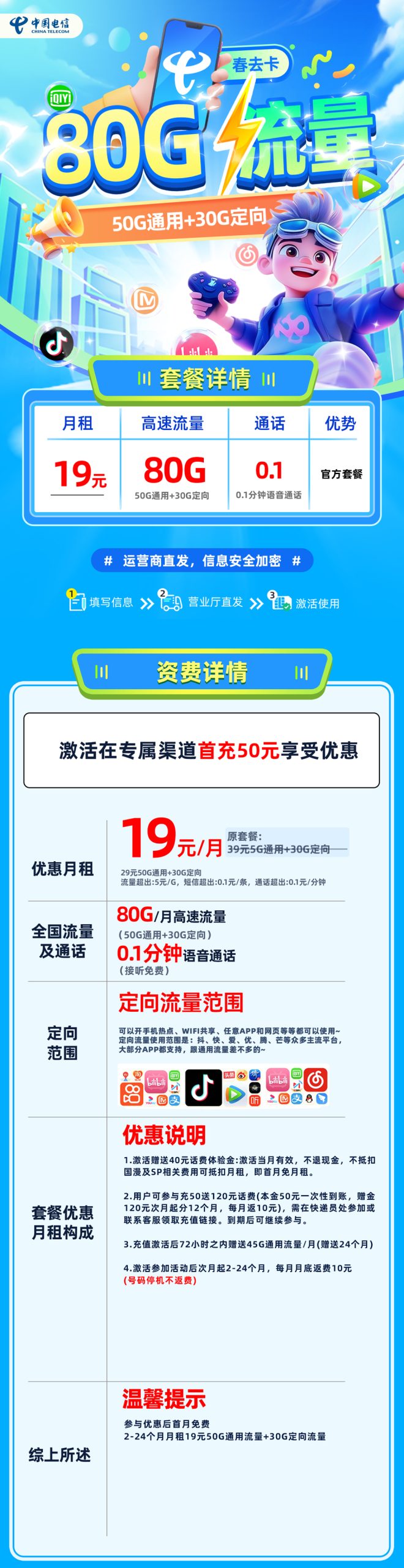 电信春去卡套餐海报